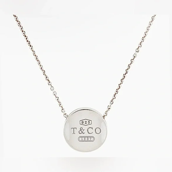 Tiffany & Co. Vintage 925 Silver T & Co. 1837 Concave Round Pendant Necklace - Picture 1 of 12